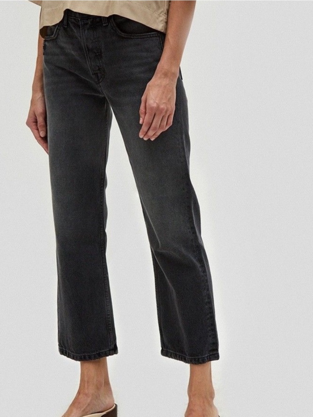 GRLFRND X Barneys New York Crop Linda Black Straight Leg Jeans